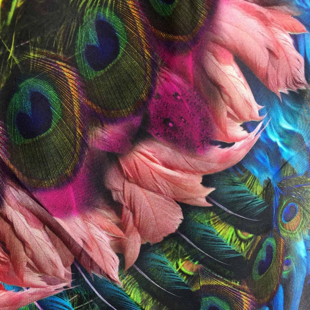 Peacock Feathers, Pink Rose & Wings Long Pure Silk Scarf - Picture 13 of 17
